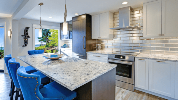 Allied-Gallery-Kitchen Countertop with blue chairs