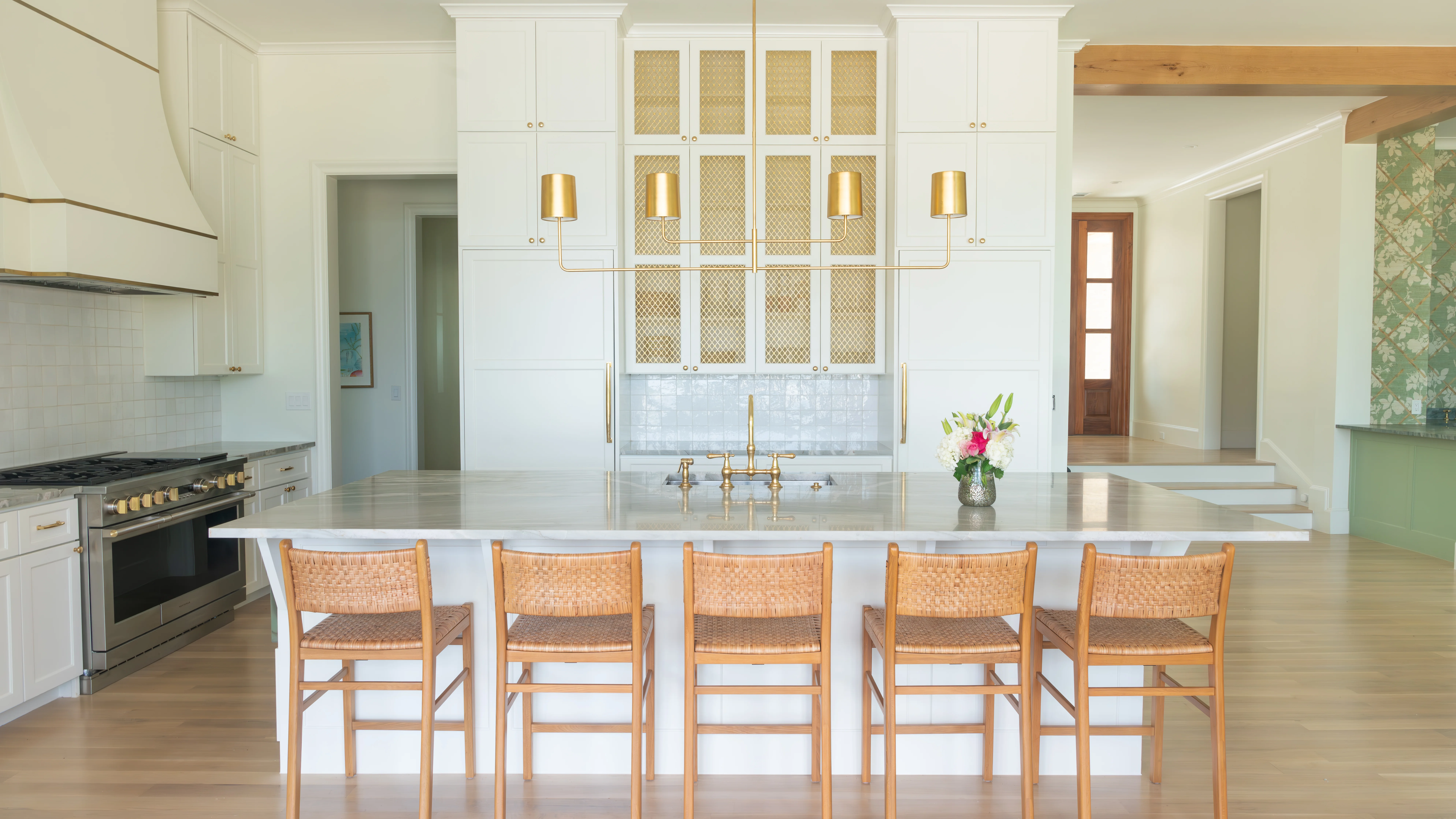 Luxury kitchen in Malakoff, TX featuring Nuage Quartzite Honed from Brazil, fabricated and installed by Allied Gallery team in Dallas.